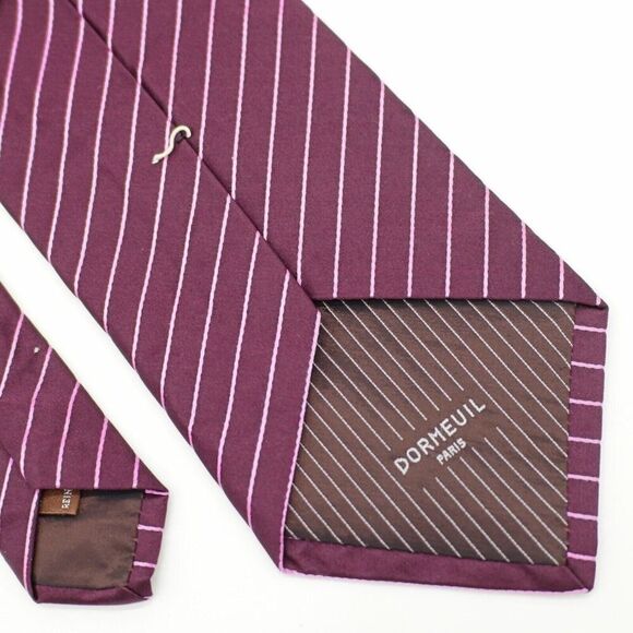 Dormeuil Paris Purple Pink‎ Striped Woven Silk Tie - Picture 6 of 7